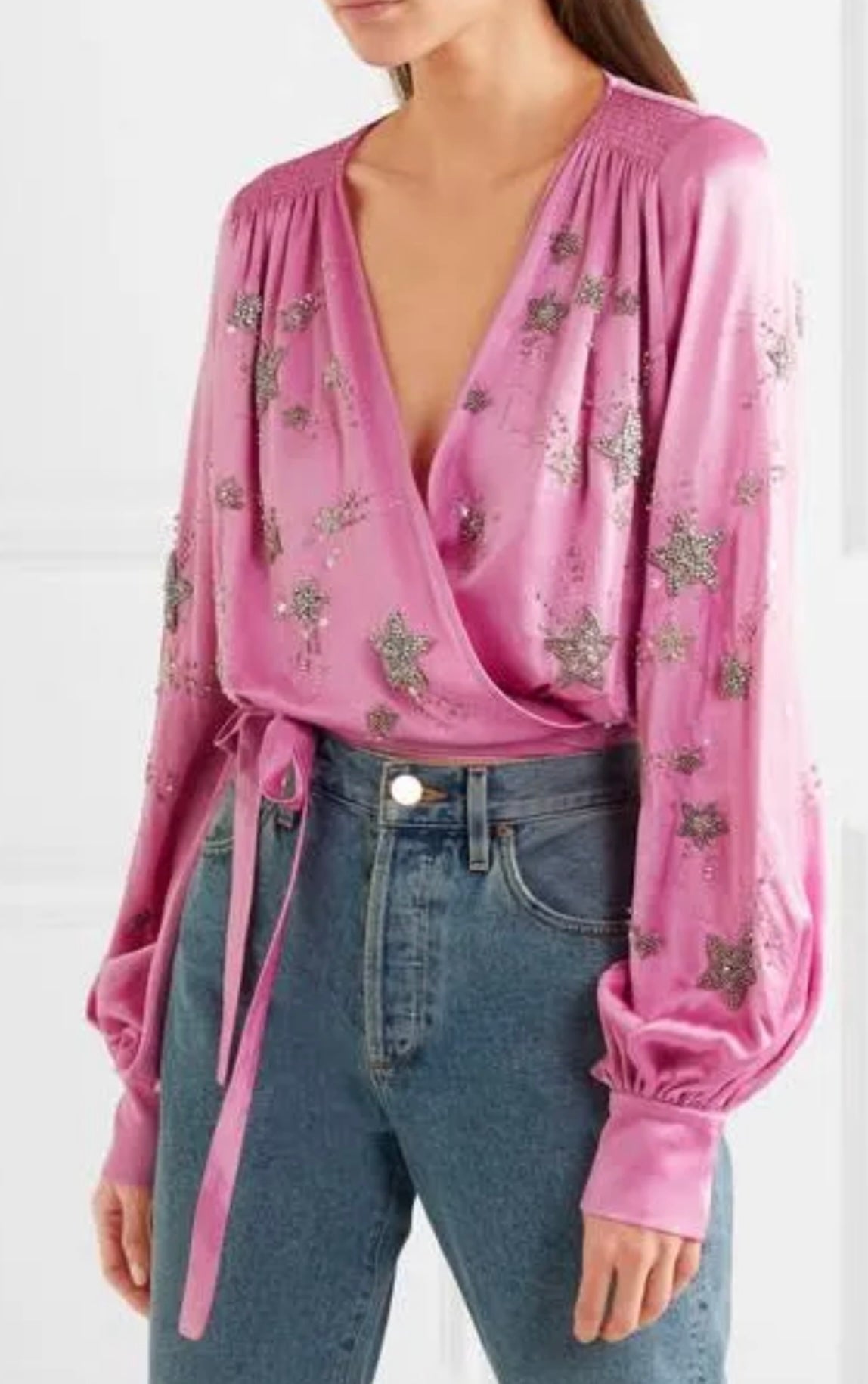 ATTICO pink satin top with jewelled stars