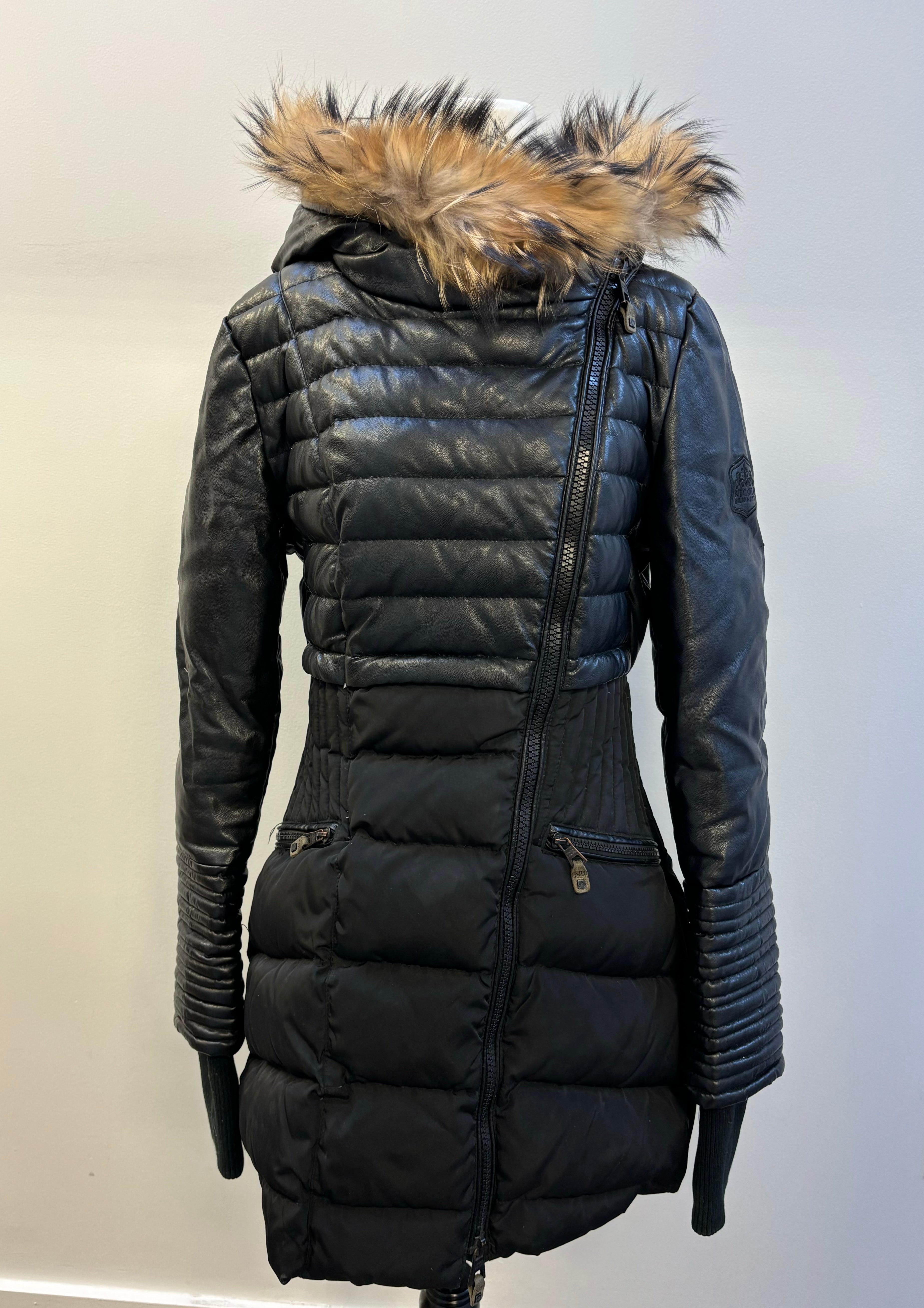 Nicole Benisti Leather Winter Jacket with Fur Trim