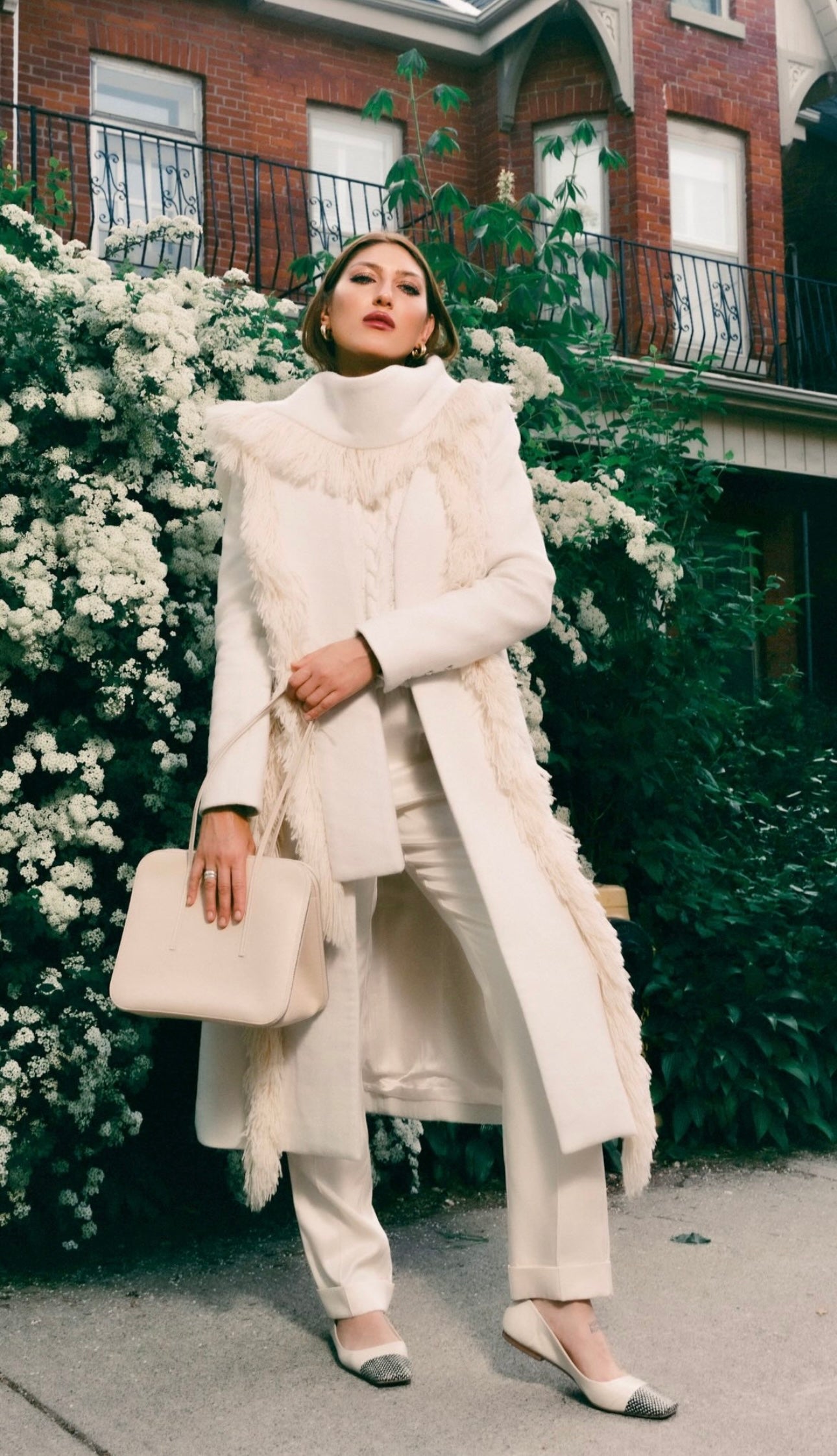 Simkhai
Fringe-Trim Wool-Blend Coat, Ivory