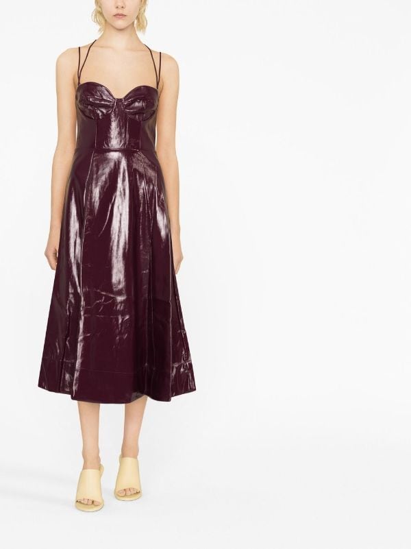 Staud Abstract Paneled Vegan Patent-leather Midi Dress