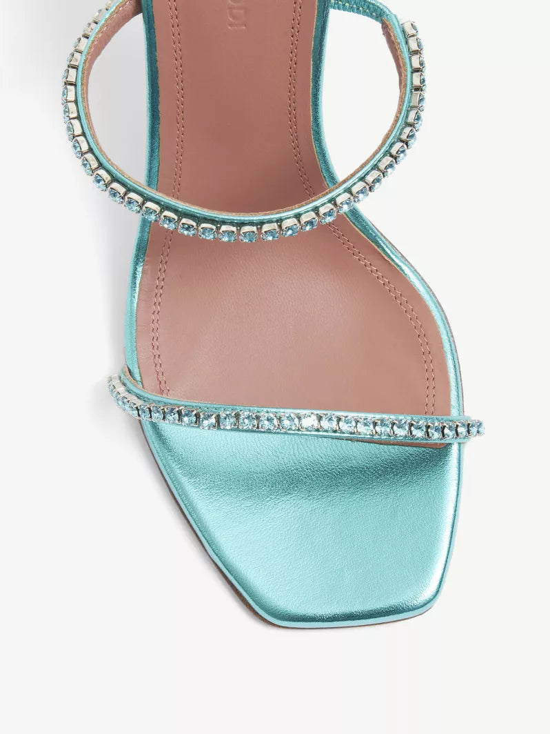 AMINA MUADDI Gilda crystal-embellished metallic-leather heeled sandals