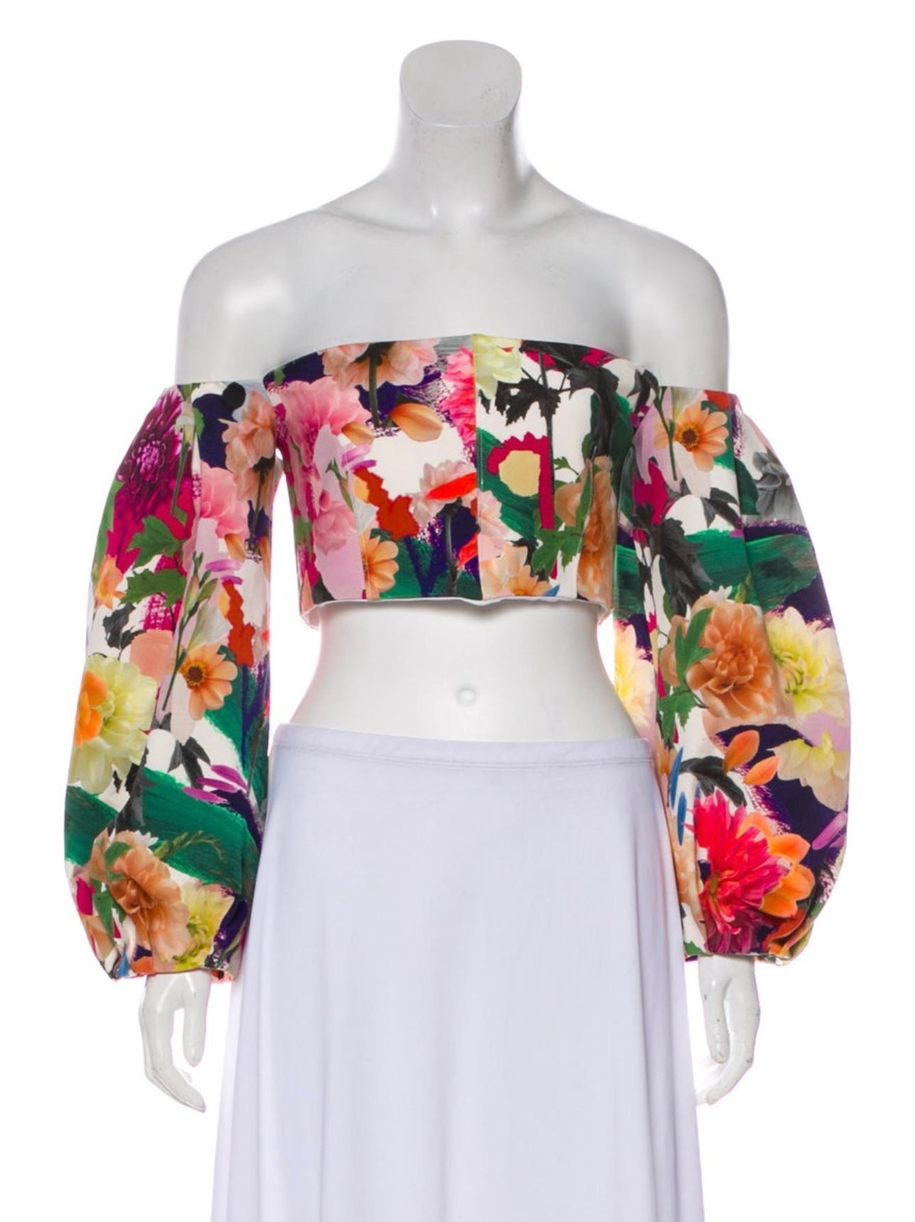 Cushnie Et Ochs - Multicolor Floral Off Shoulder Crop Top