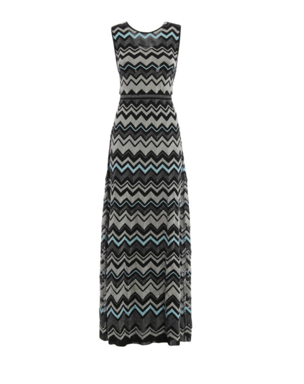 M MISSONI METALLIC ZIGZAG CROSS BACK MAXI DRESS