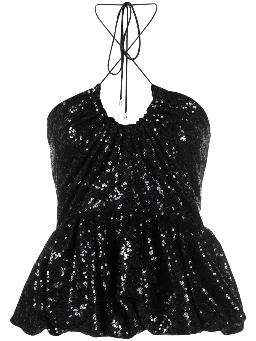 ROTATE black sequins halterneck tank top, peplum