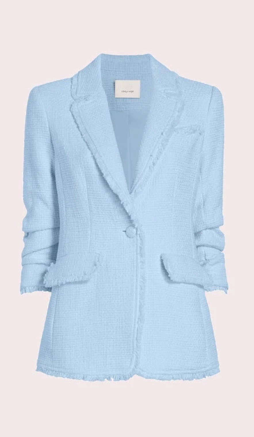 Cinq a sept Light Blue Tweed Fringe Blazer