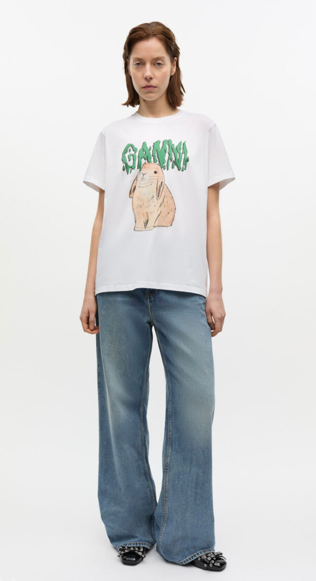 GANNI - White Graphic Bunny Jersey T-shirt