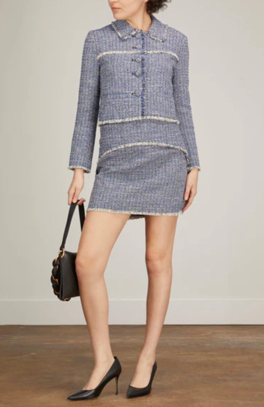 PROENZA SCHOULER WHITE LABEL
Cropped Tweed Jacket in Blue Multi