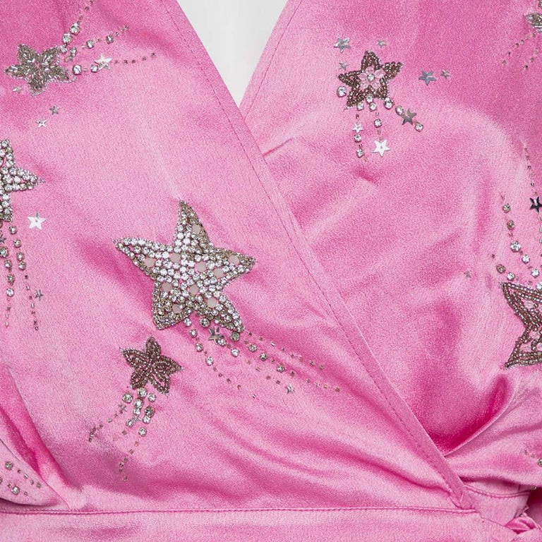 ATTICO pink satin top with jewelled stars