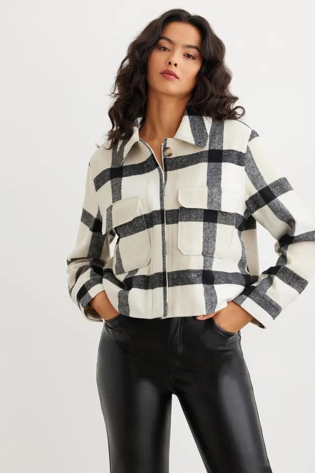 DYNAMITE cropped plaid shacket