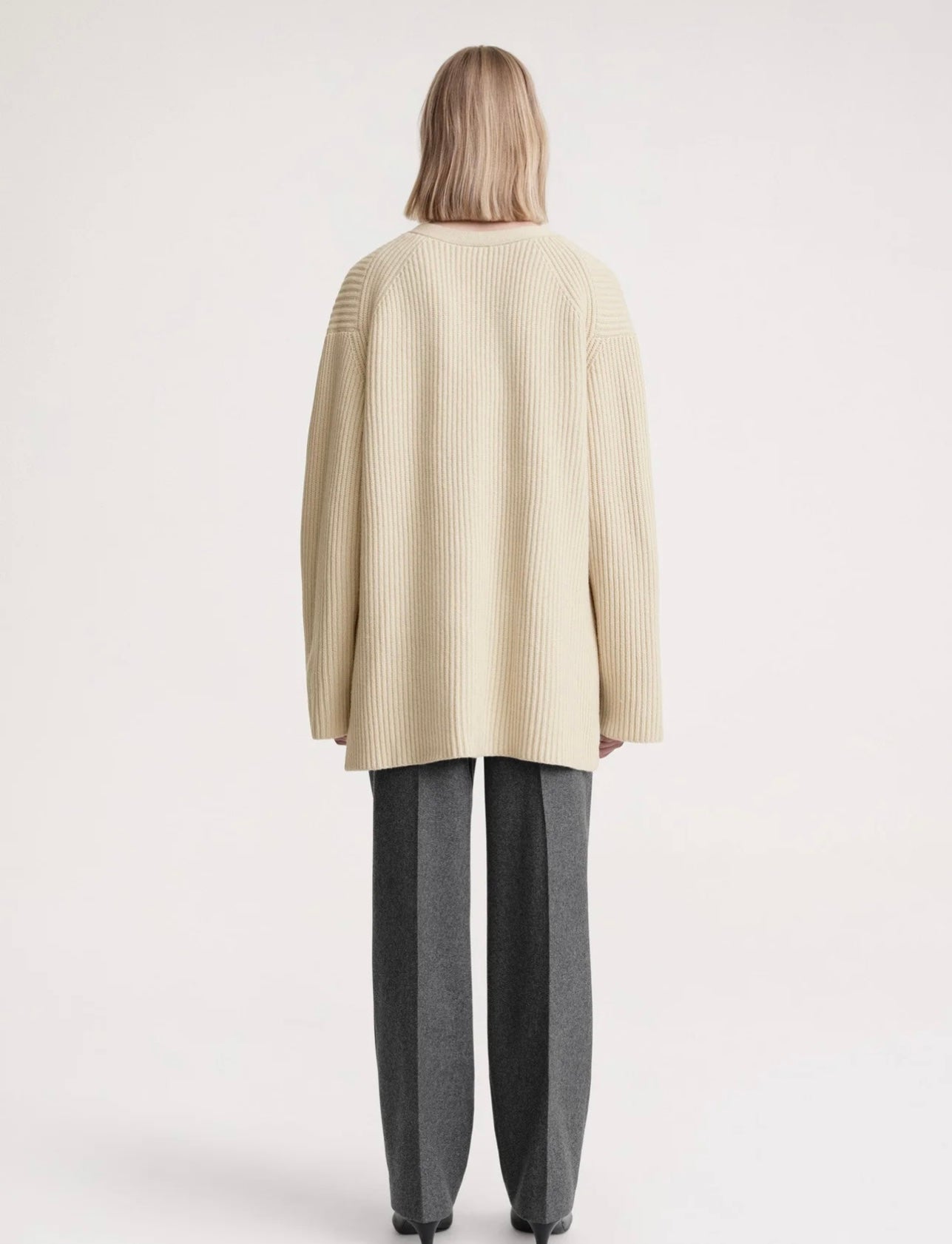 Toteme- Ribbed wool cardigan stone