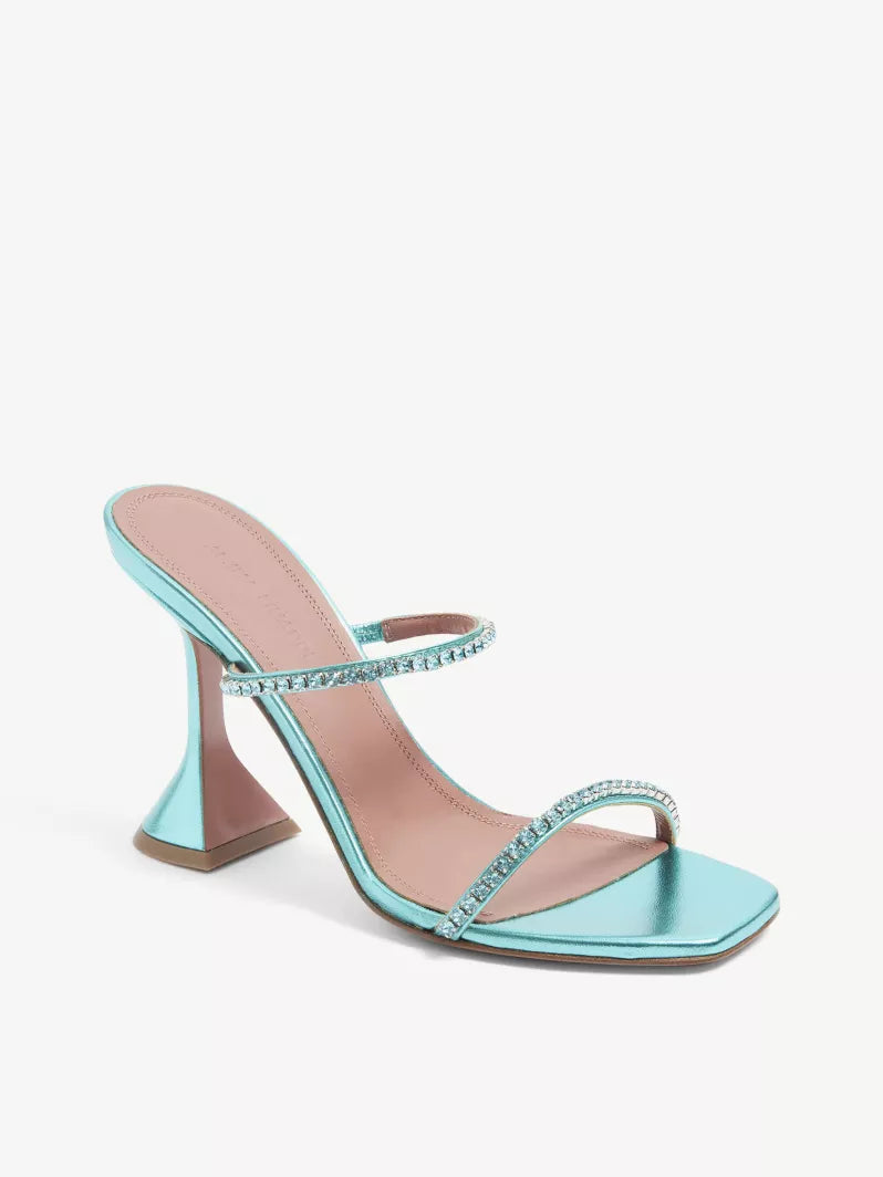 AMINA MUADDI Gilda crystal-embellished metallic-leather heeled sandals