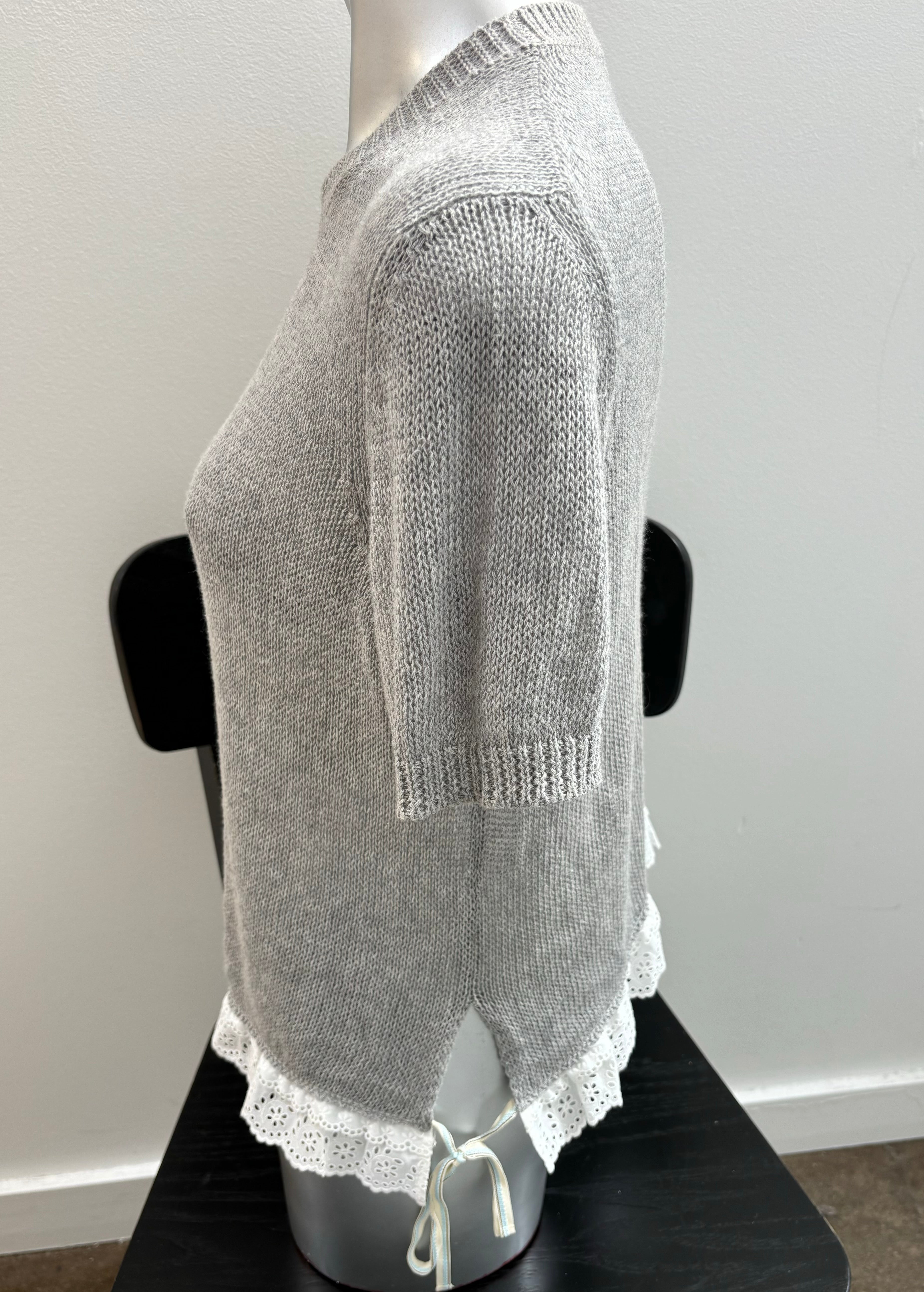 MIU MIU grey short sleeve knit with eyelet hem