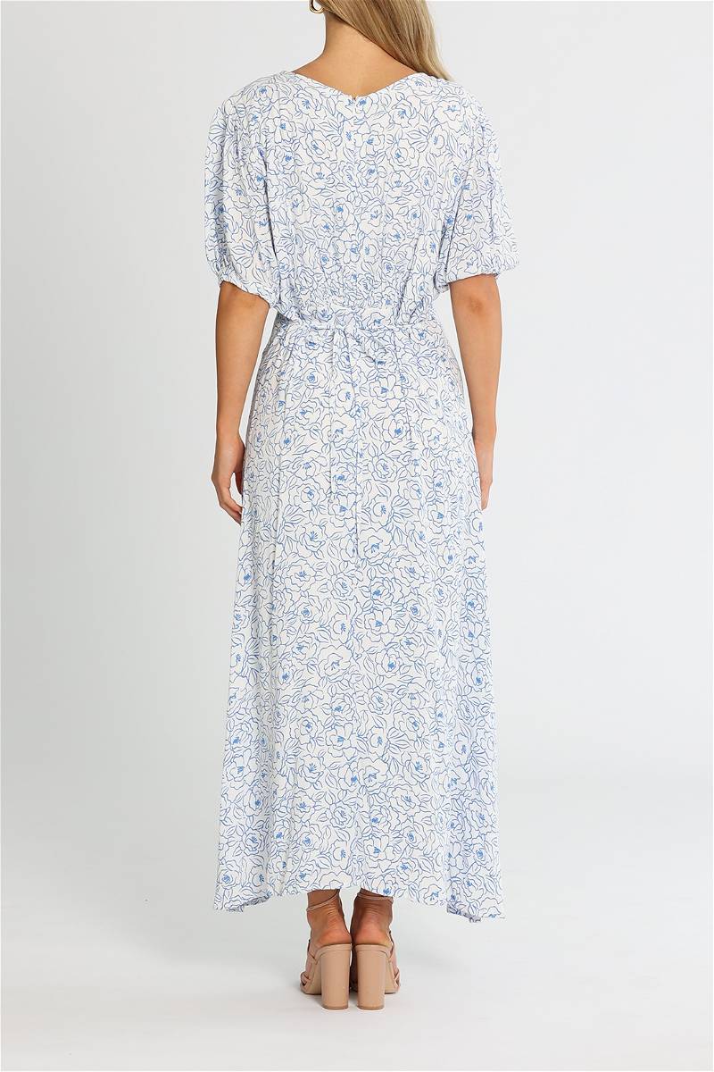 FAITHFULL THE BRAND white with blue print maxi dress, bellavista midi dress NWT