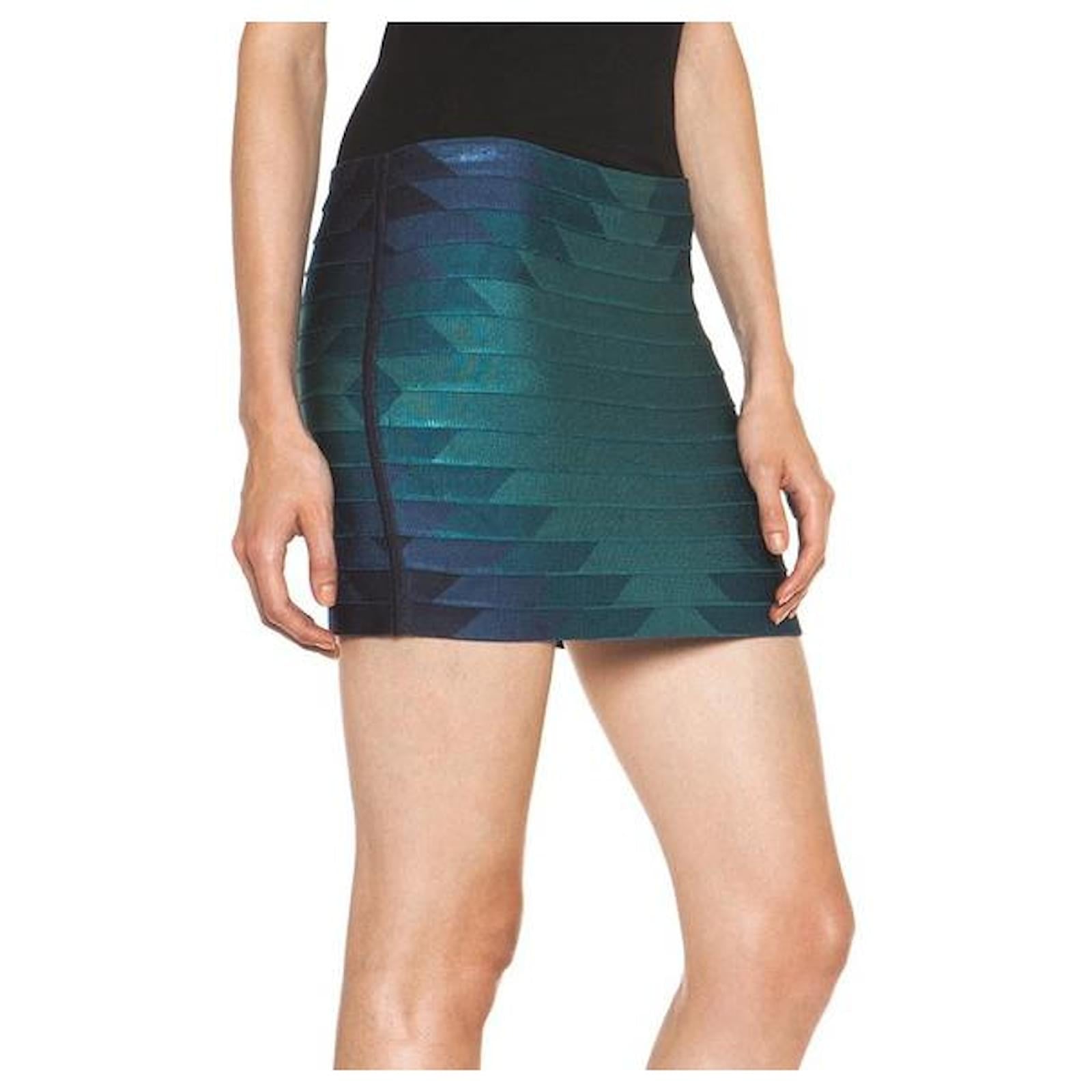 HAUTE HIPPIE coastal blue, green aztec bandage skirt