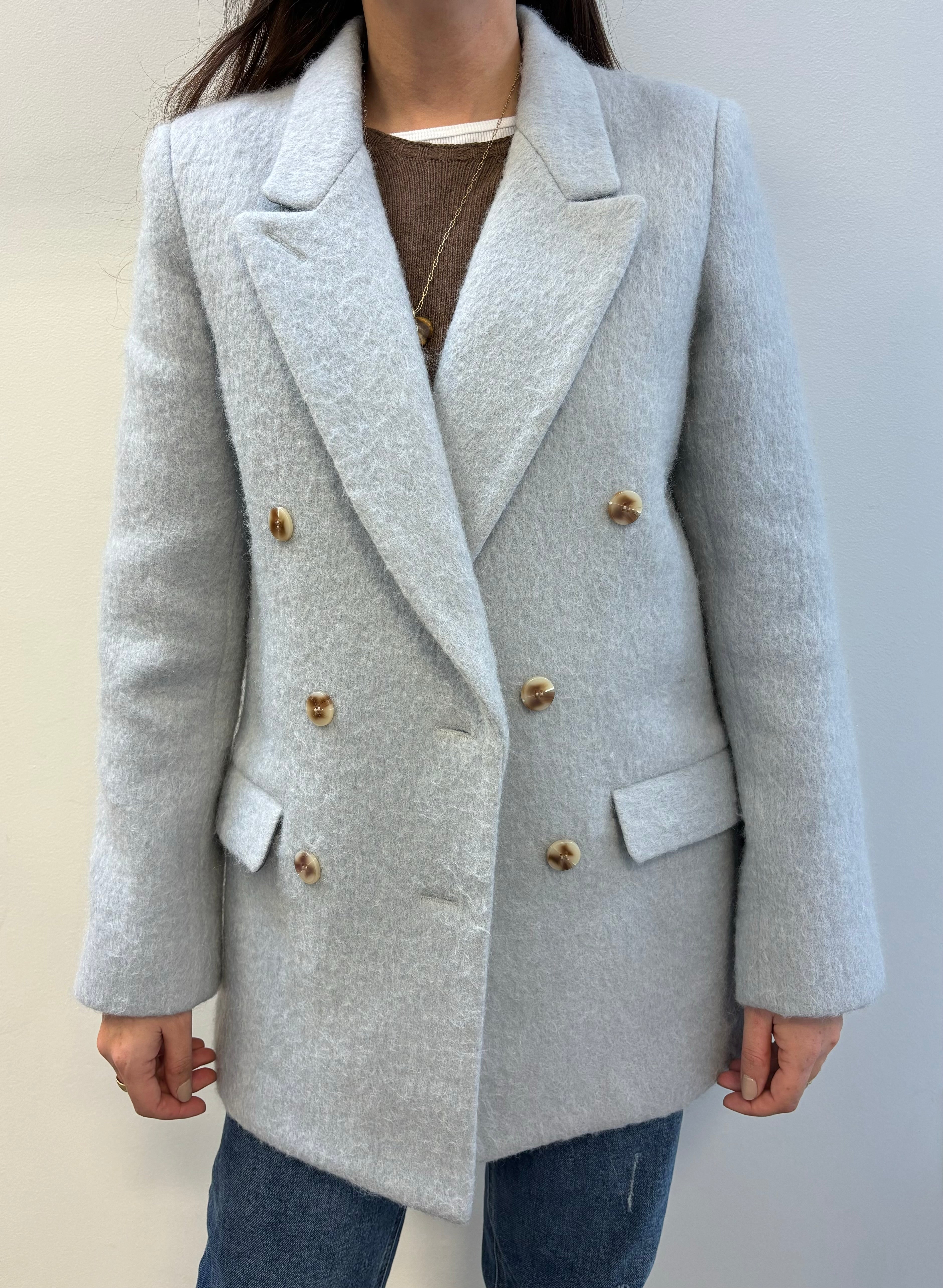 LUXTON grey wool and cashmere blazer jacket