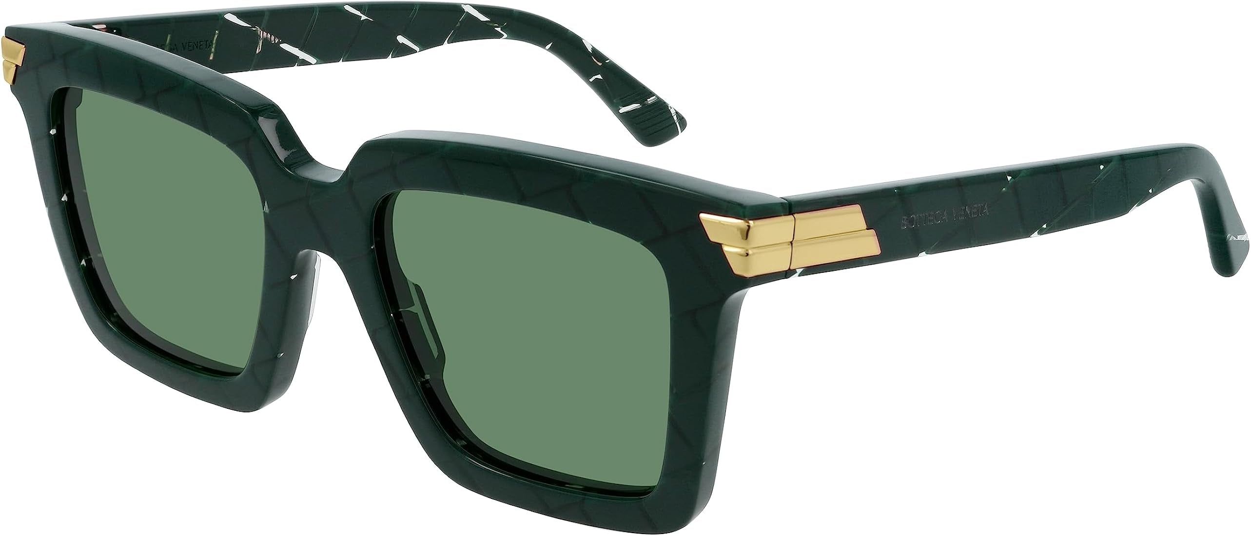 Bottega Veneta Green Marble Square Sunglasses with Gold Hardware