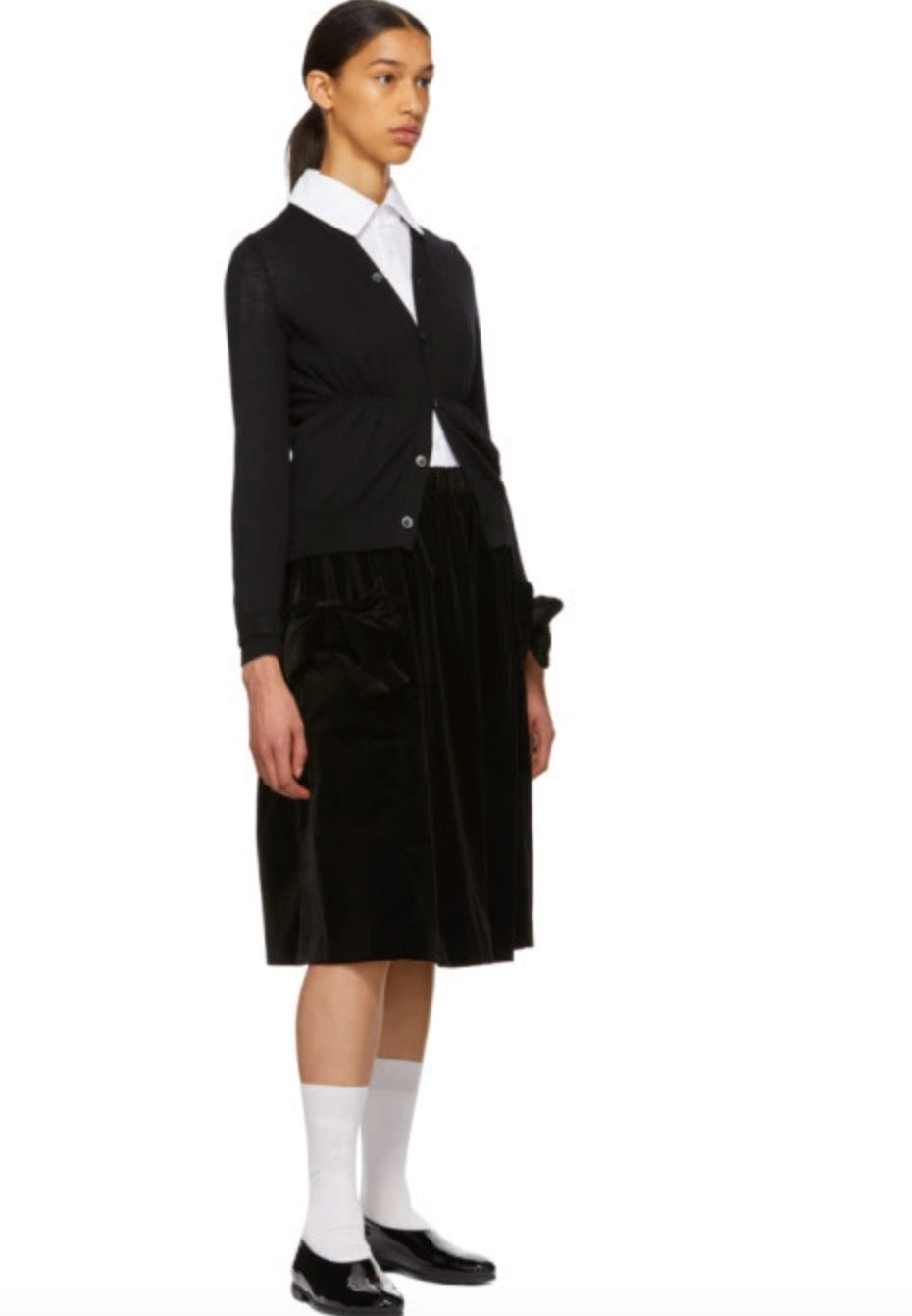 COMME DES GARÇON black midi skirt with bows on pocket