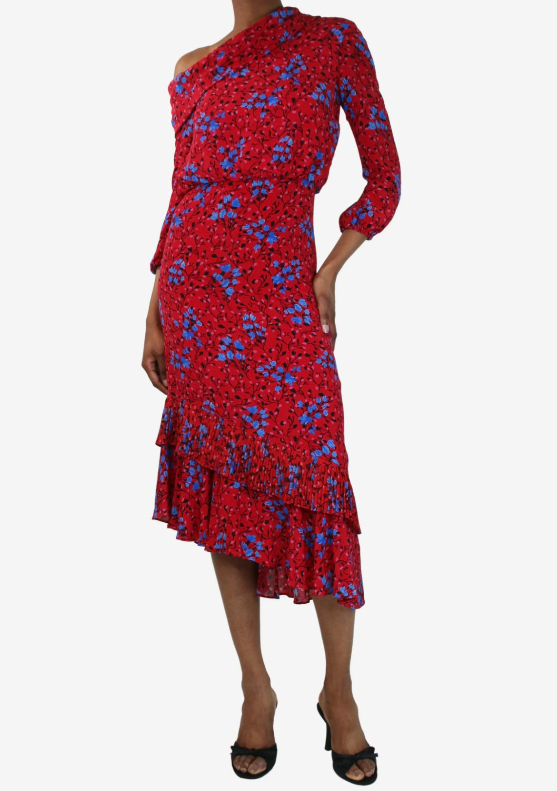 SALONI Lexie Off-Shoulder Floral Print Silk Dress