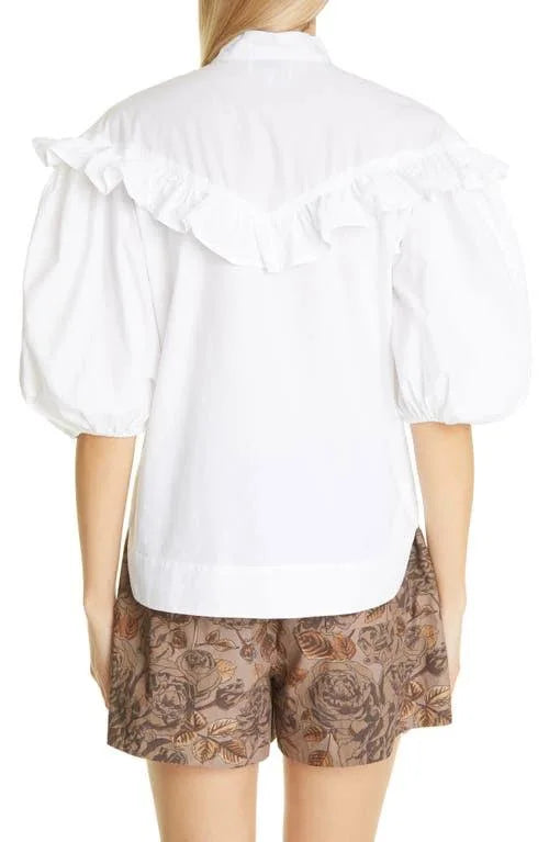 Ganni Poplin Puff Sleeve Blouse