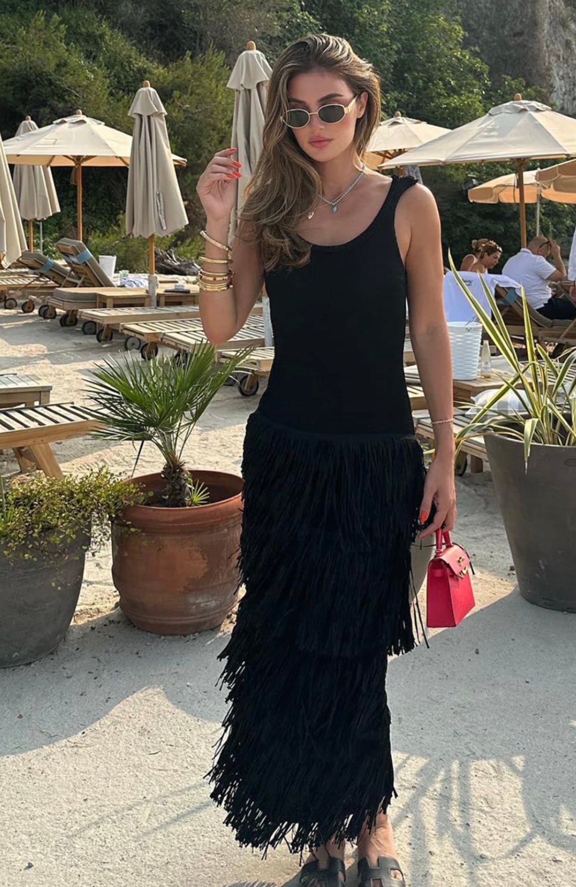 COMMENSE - Shimmy Fringed Midi Dress
