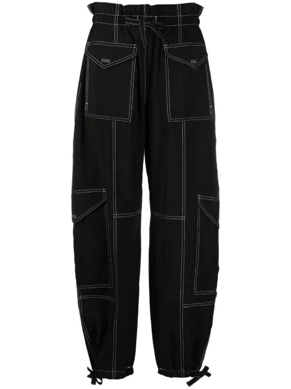 Ganni Black Contrast Stitch Cargo Pants