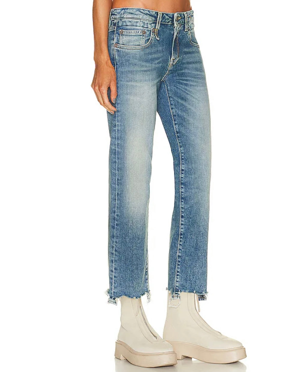 R13 BOY STRAIGHT W RIPS IN JASPER STRETCH JEANS