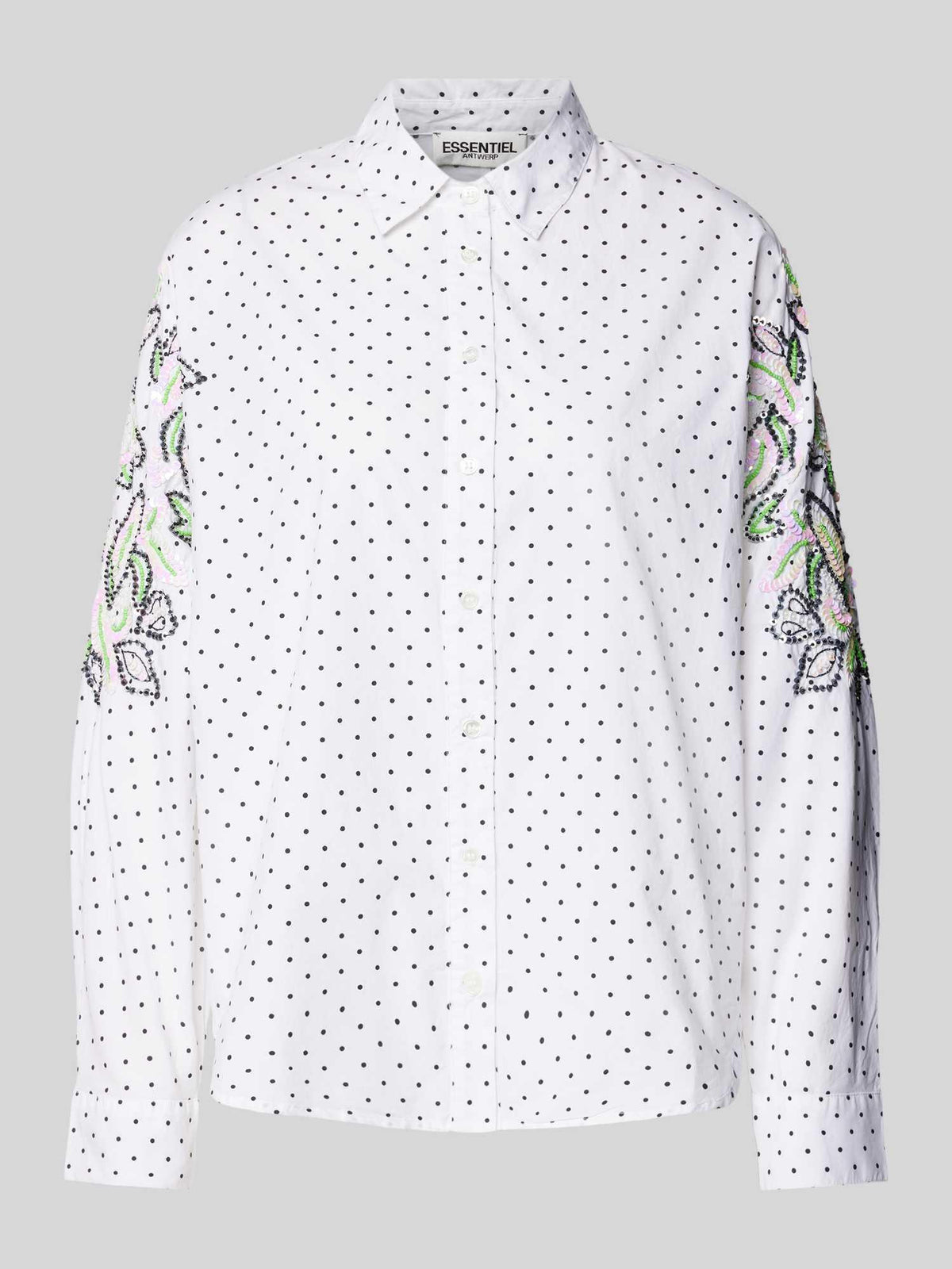 Essentiel Antwerp White polka dot Shirt with Beaded Embellished Sleeves