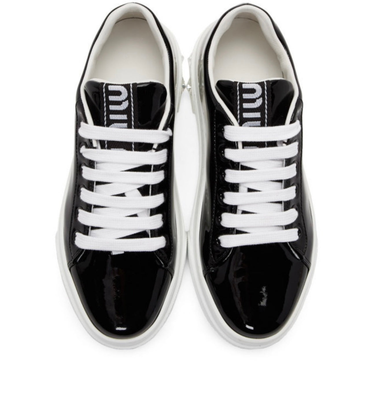 Miu Miu Black Patent Crystal Platform Sneakers