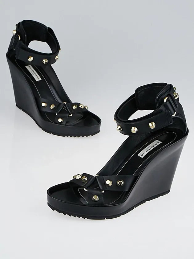 BALENCIAGA black wedge studded shoes