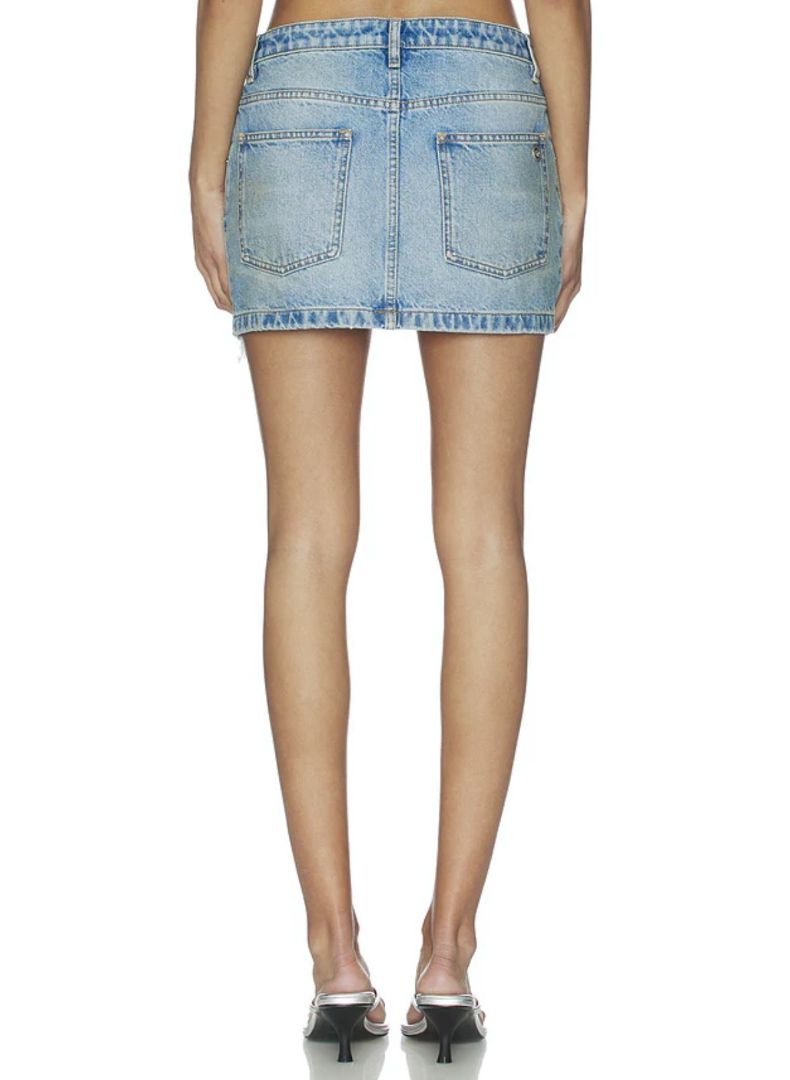 Area Crystal Fray Denim Mini Skirt