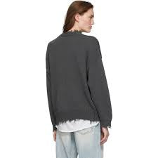 R13 Distressed Crewneck Dark Grey Knit Sweater