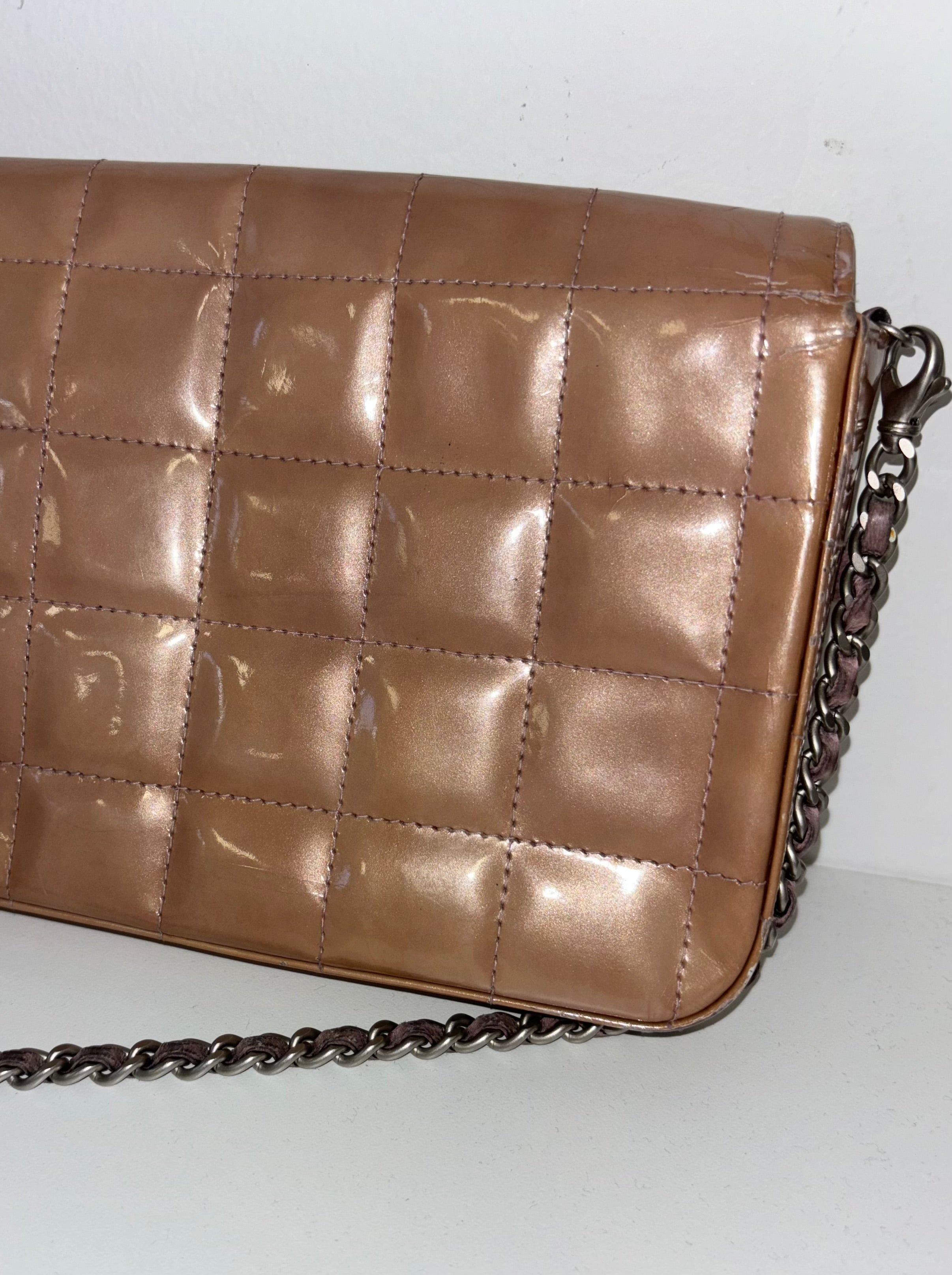 Chanel Patent Beige Chocolate Bar Flap Bag