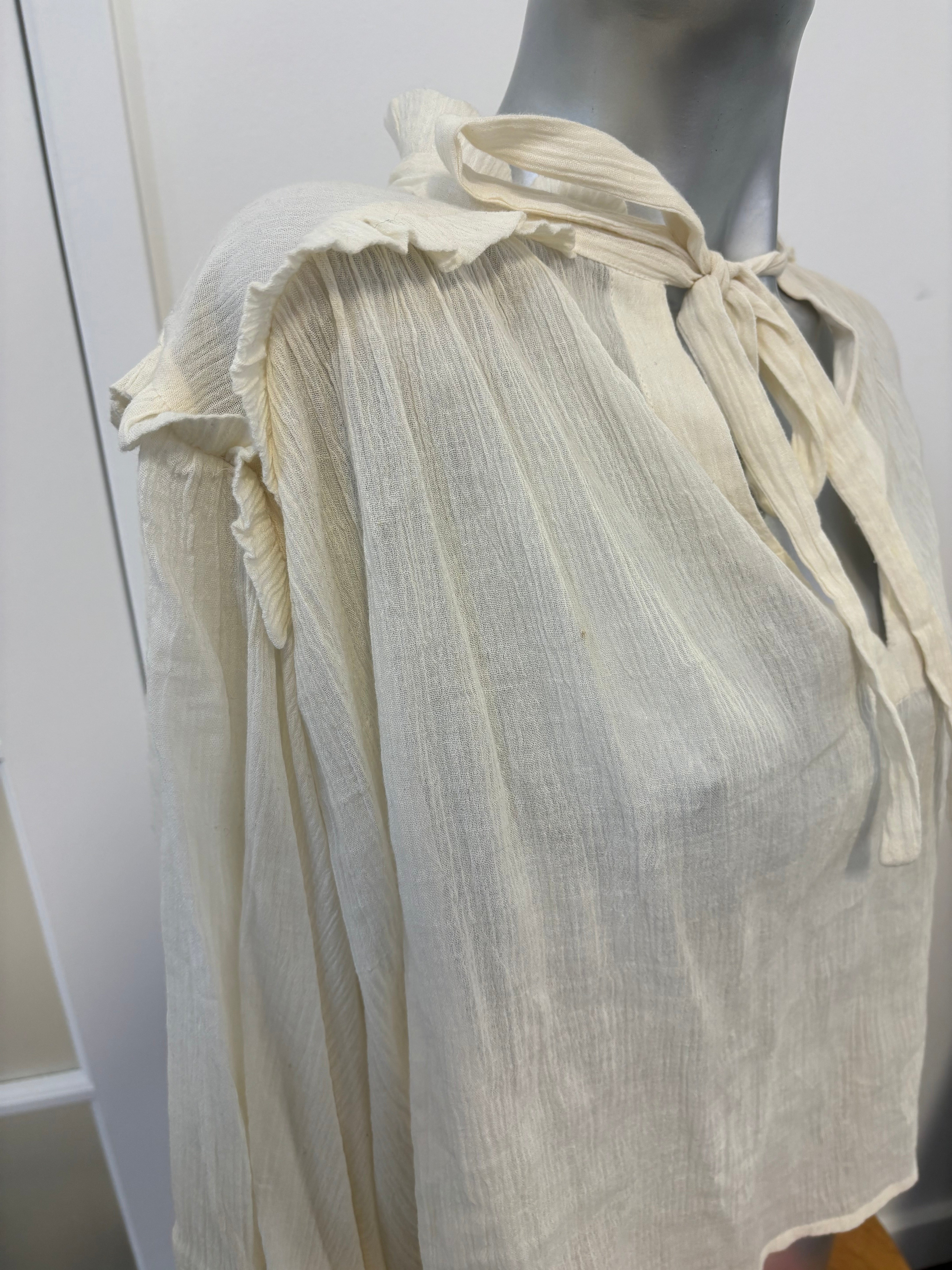 CAROLINA K cream gauze long sleeve top, puffy sleeves