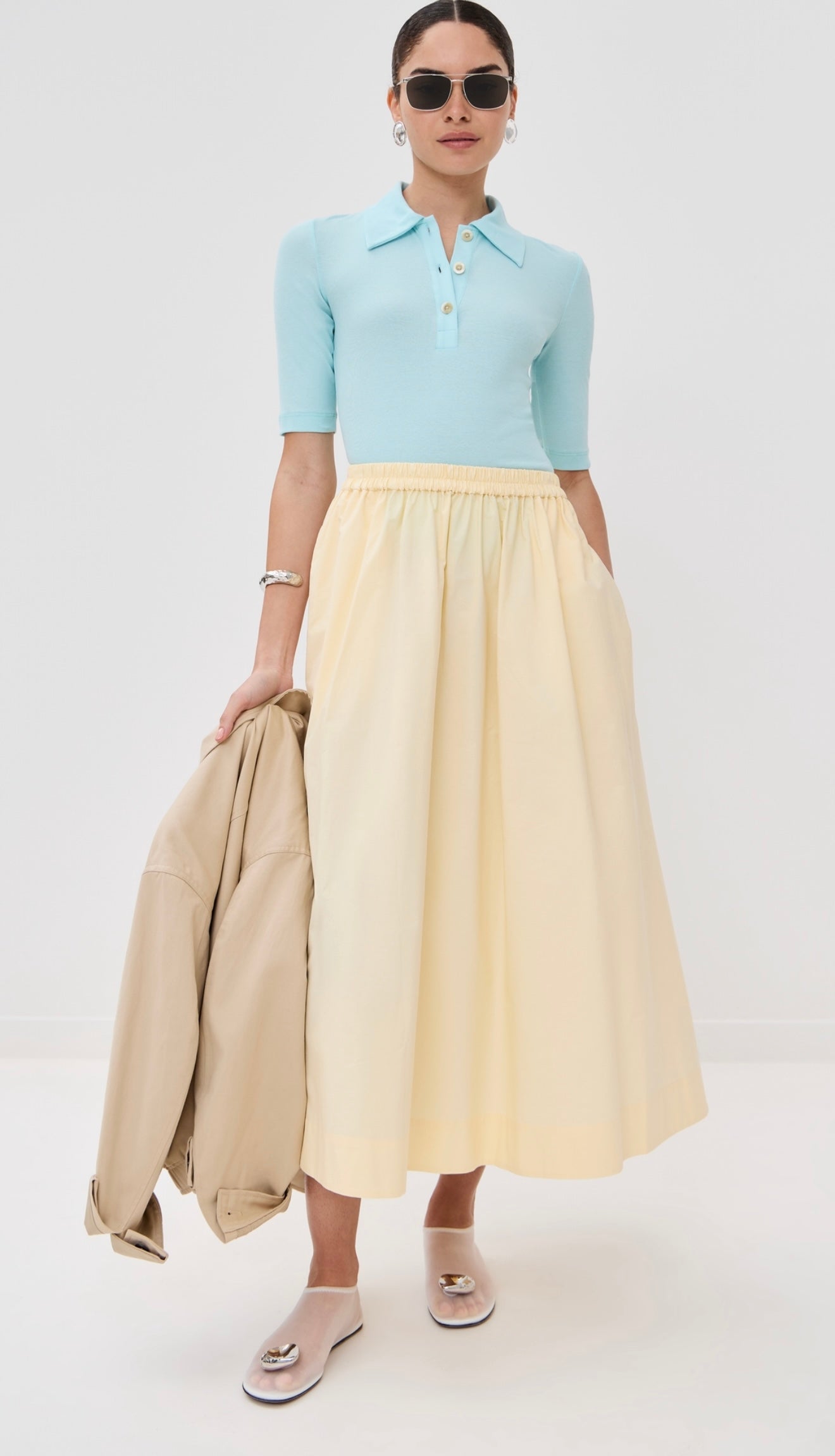 ALIGNE - NATALIE ELASTICATED COTTON MIDI SKIRT