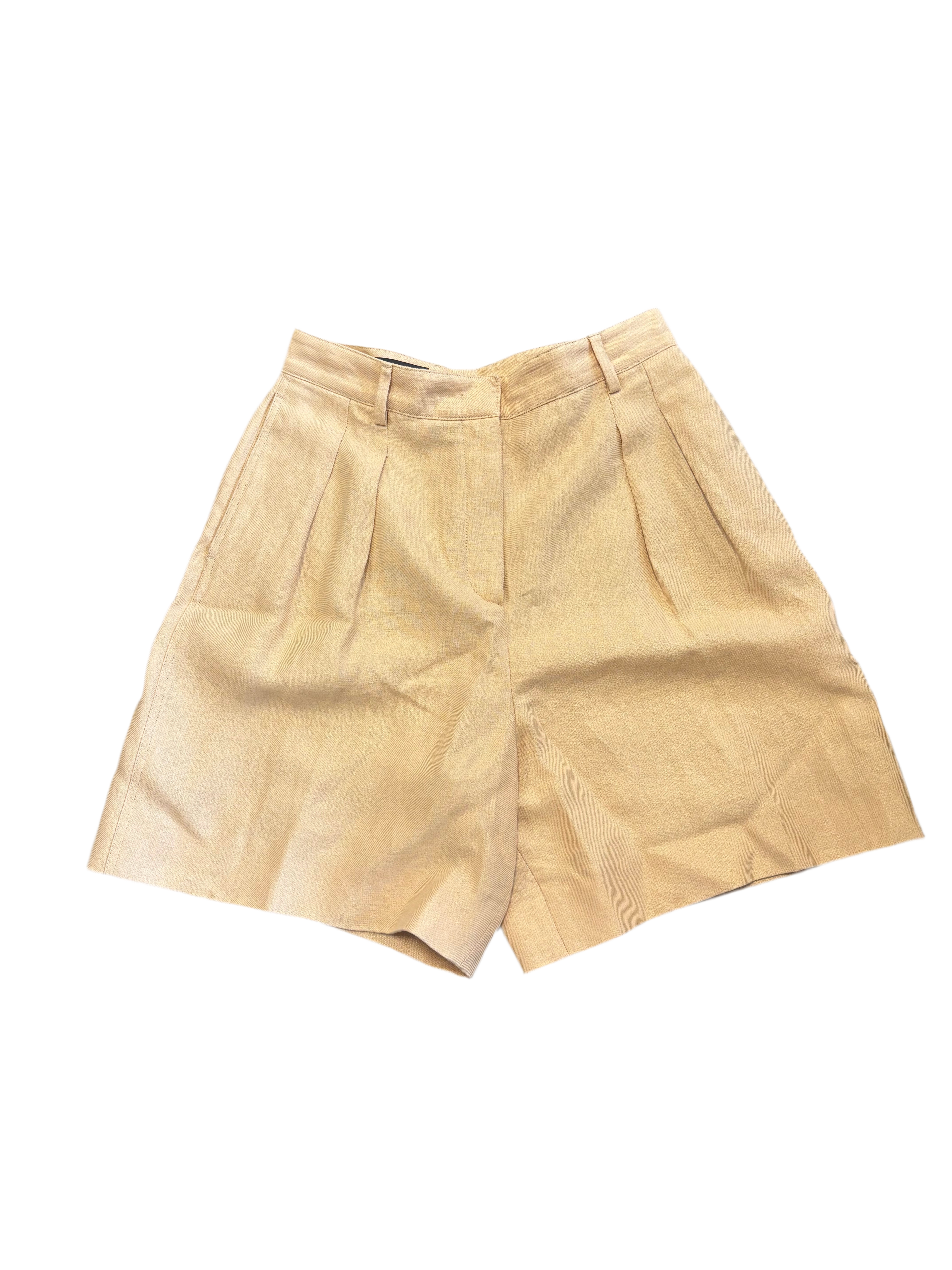Loro Piana 100% Lino/Flax Nude Pleated Shorts