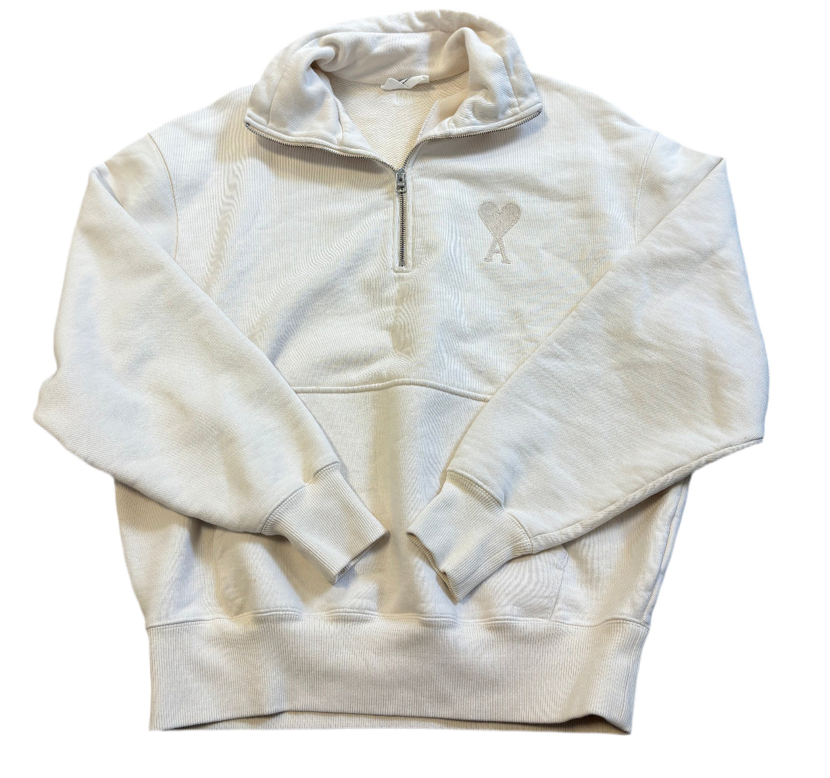 AMI alexandre mattiusi cream quarter zip sweater