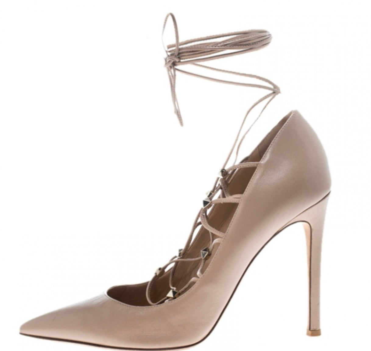 Valentino -
Valentino Beige Leather Rockstud Lace Up Heels