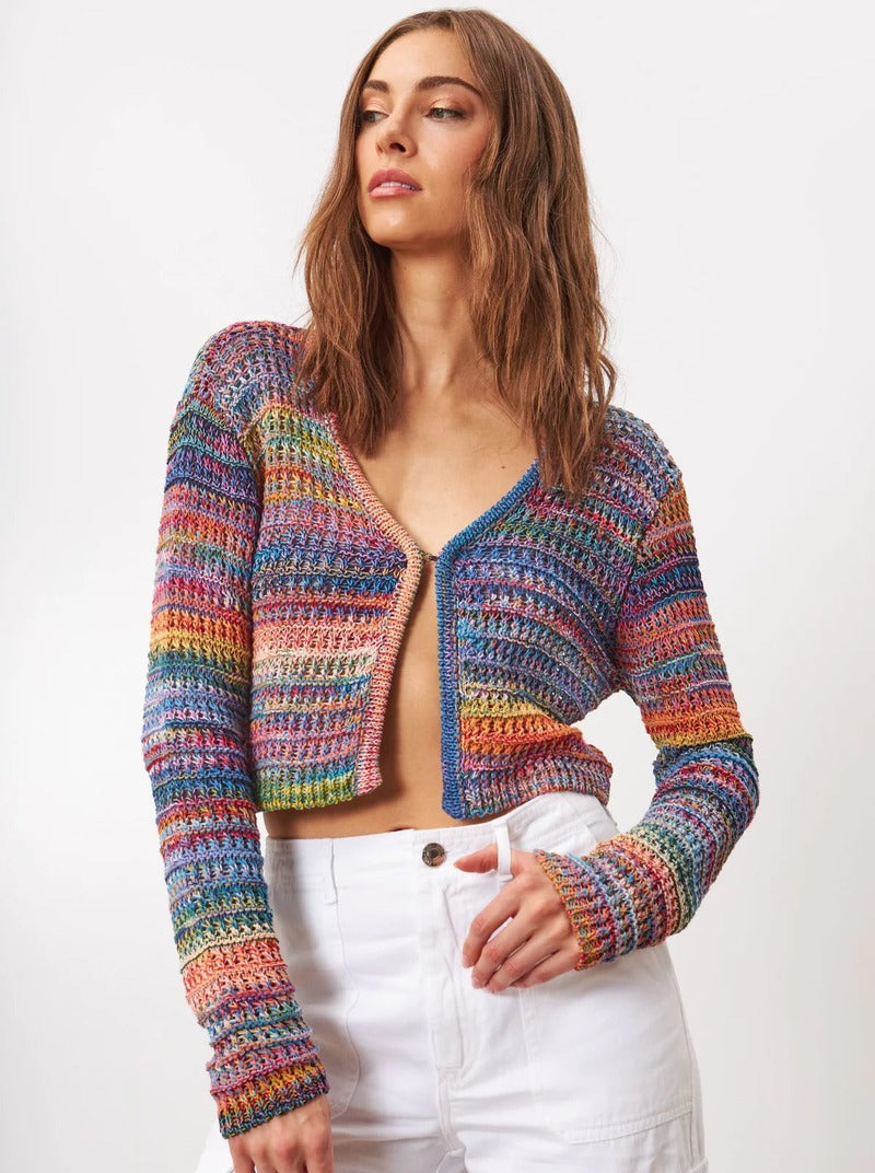 LINE rainbow knit cropped long sleeve cardigan NWT soleil azure