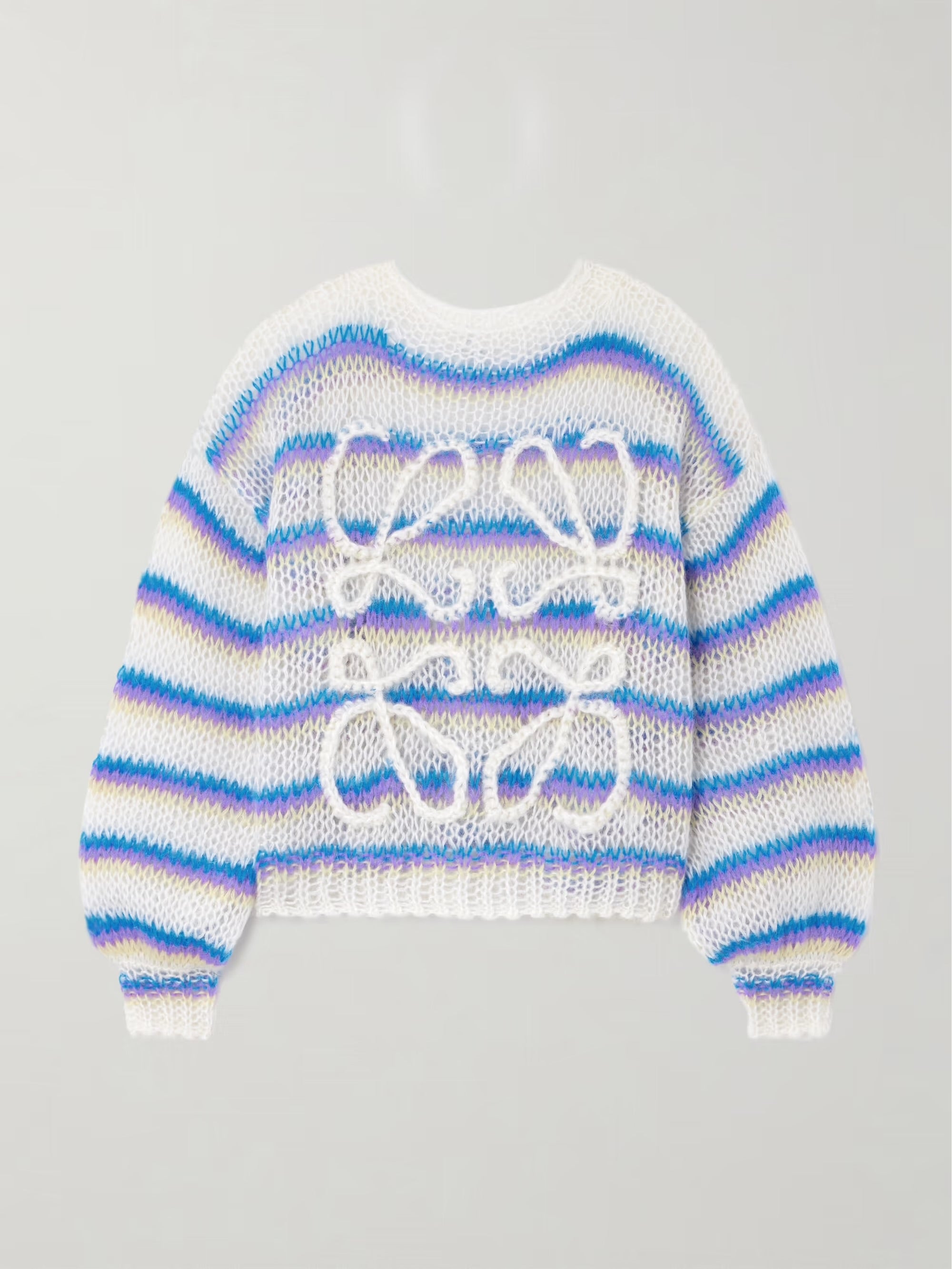 Loewe Anagram Striped Crochet Knit Cropped Sweater