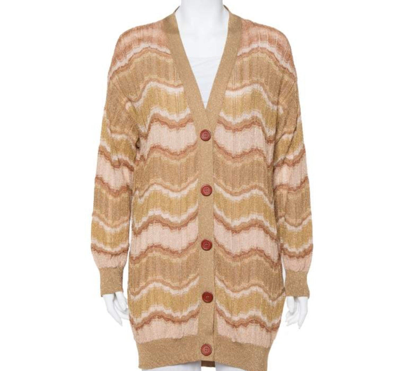 Missoni - Missoni Gold Lurex Knit Wave Pattern Button Front Cardigan