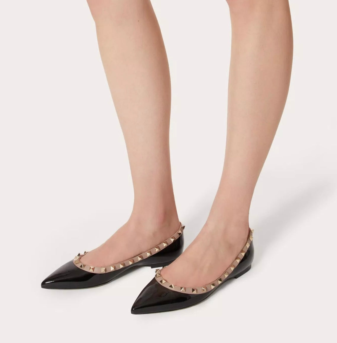 Valentino - Rockstud Pointed Toe Ballerina Flat