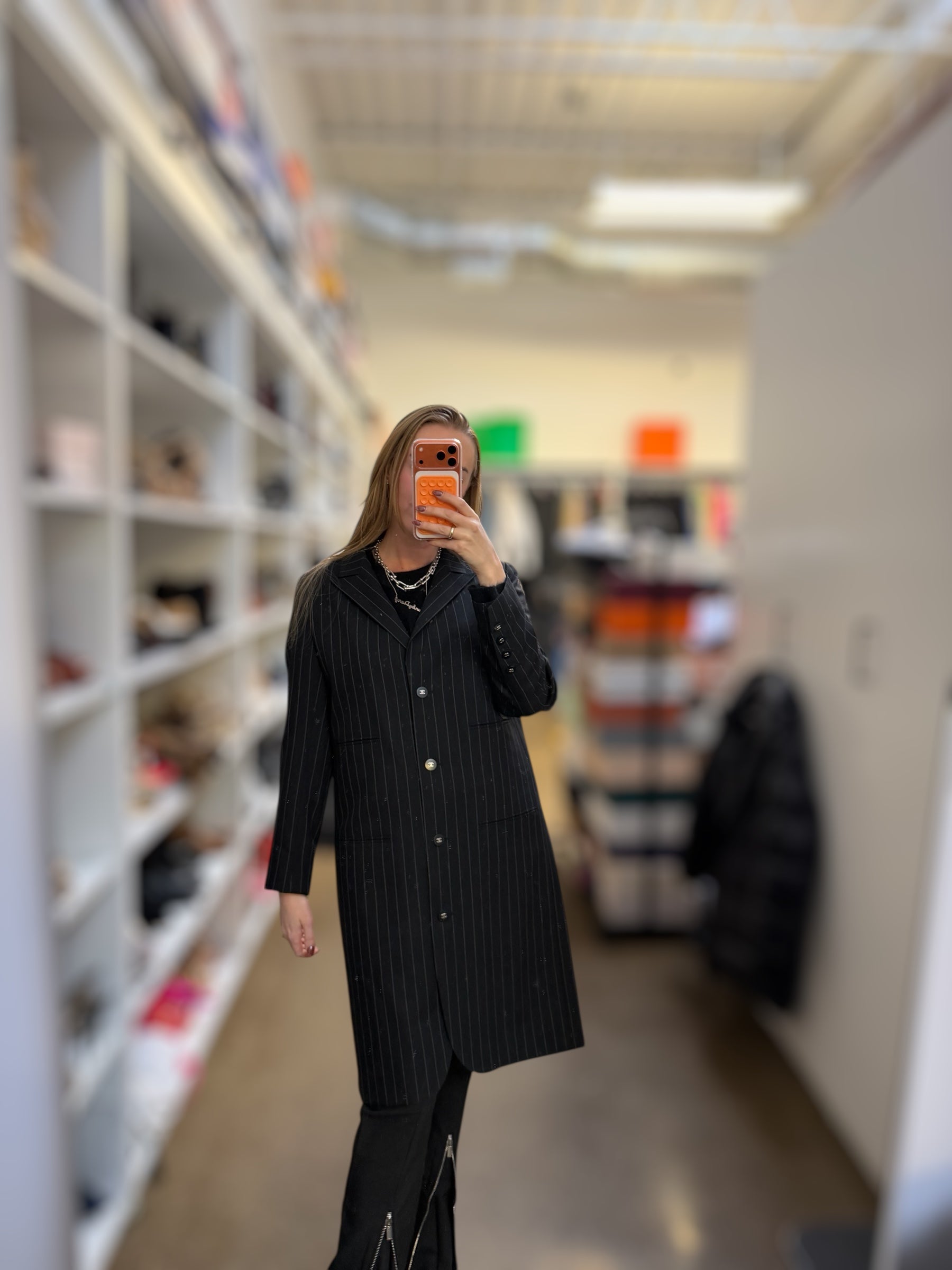 Chanel Black Midi Pinstripe Blazer