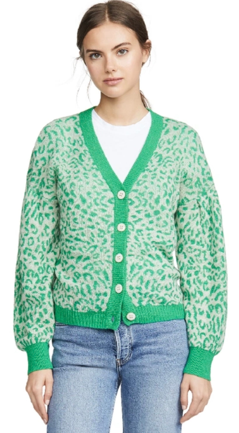 BAUM UND PFERDGARTEN - CELINE LEOPARD PRINT WOOL KNIT CARDIGAN