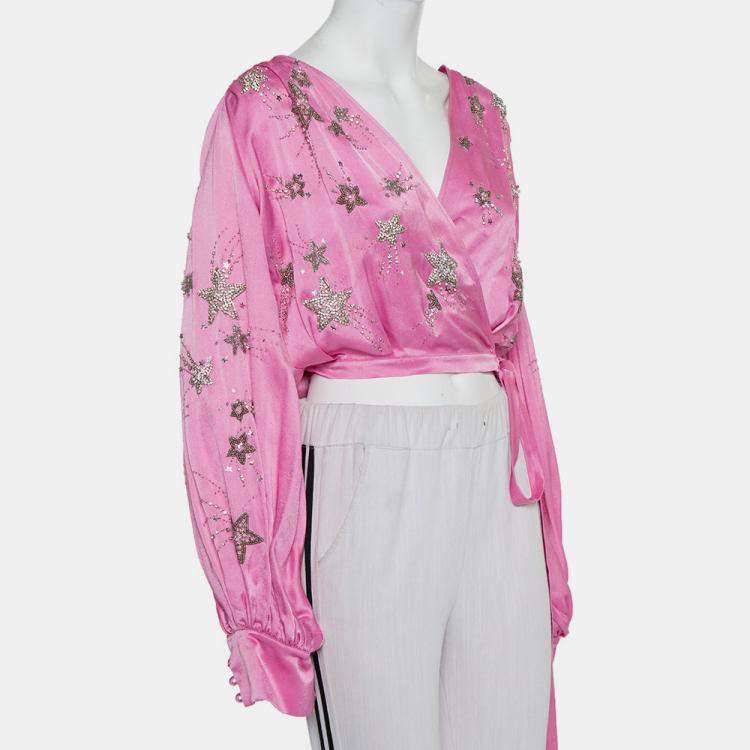 ATTICO pink satin top with jewelled stars