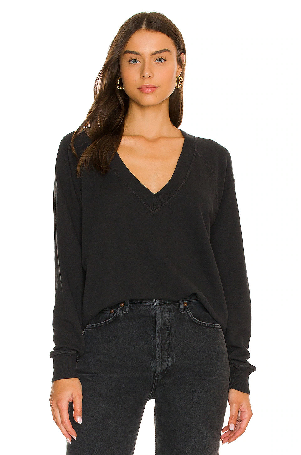 THE GREAT black cotton set, vneck sweater, sweatpants