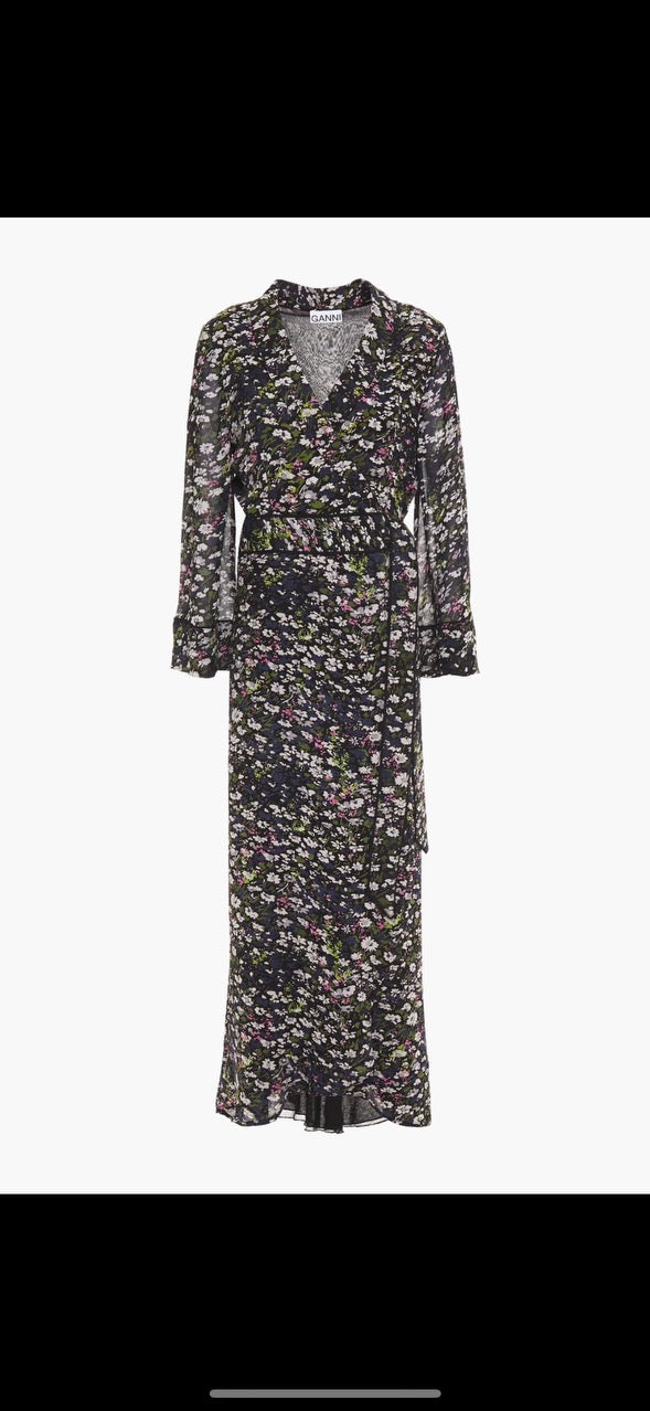 GANNI NWT Georget long dress, long sleeve wrap dress, multicolour floral