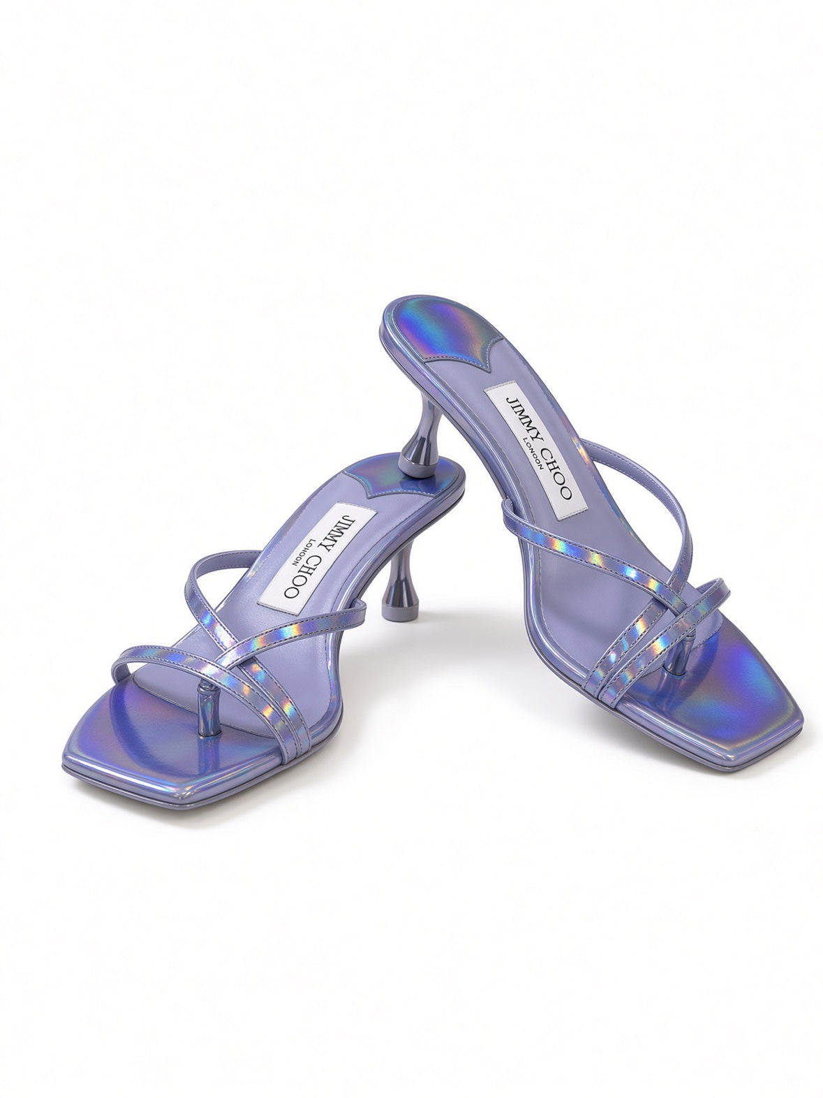 Jimmy Choo Purple Iridescent Strappy Kitten Heel Mules