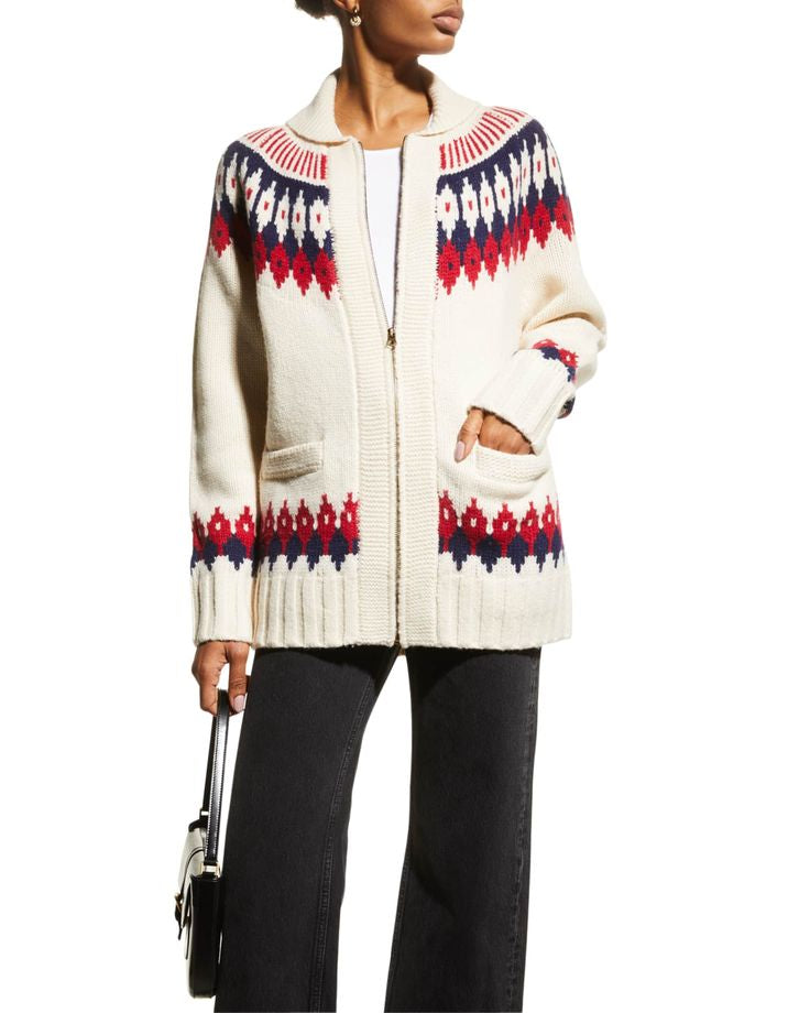 RE/DONE 50s zip cardigan multi sweater in ivory