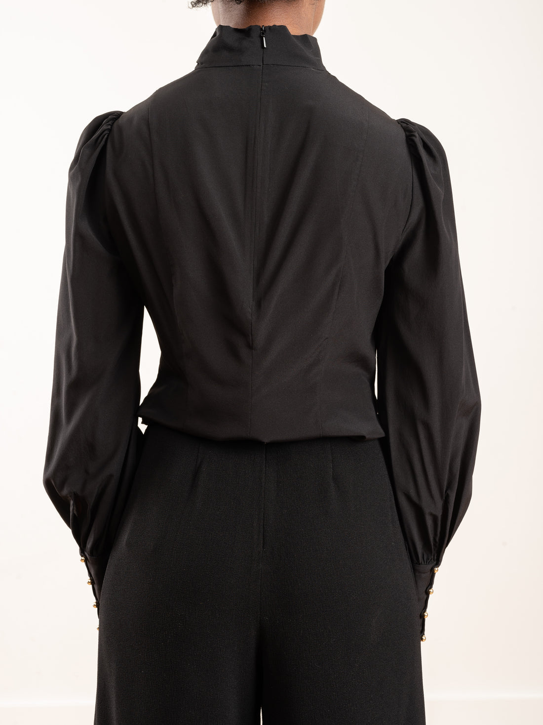 ZIMMERMANN black long sleeve turtleneck blouse, ruffle neck