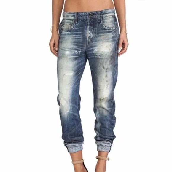 RAG & BONE miramar pull-on sweatpants jeans in distressed denim print